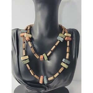 Boho Beaded necklace Rectangular‎ Beads Earth Tone Tribal Jewelry
